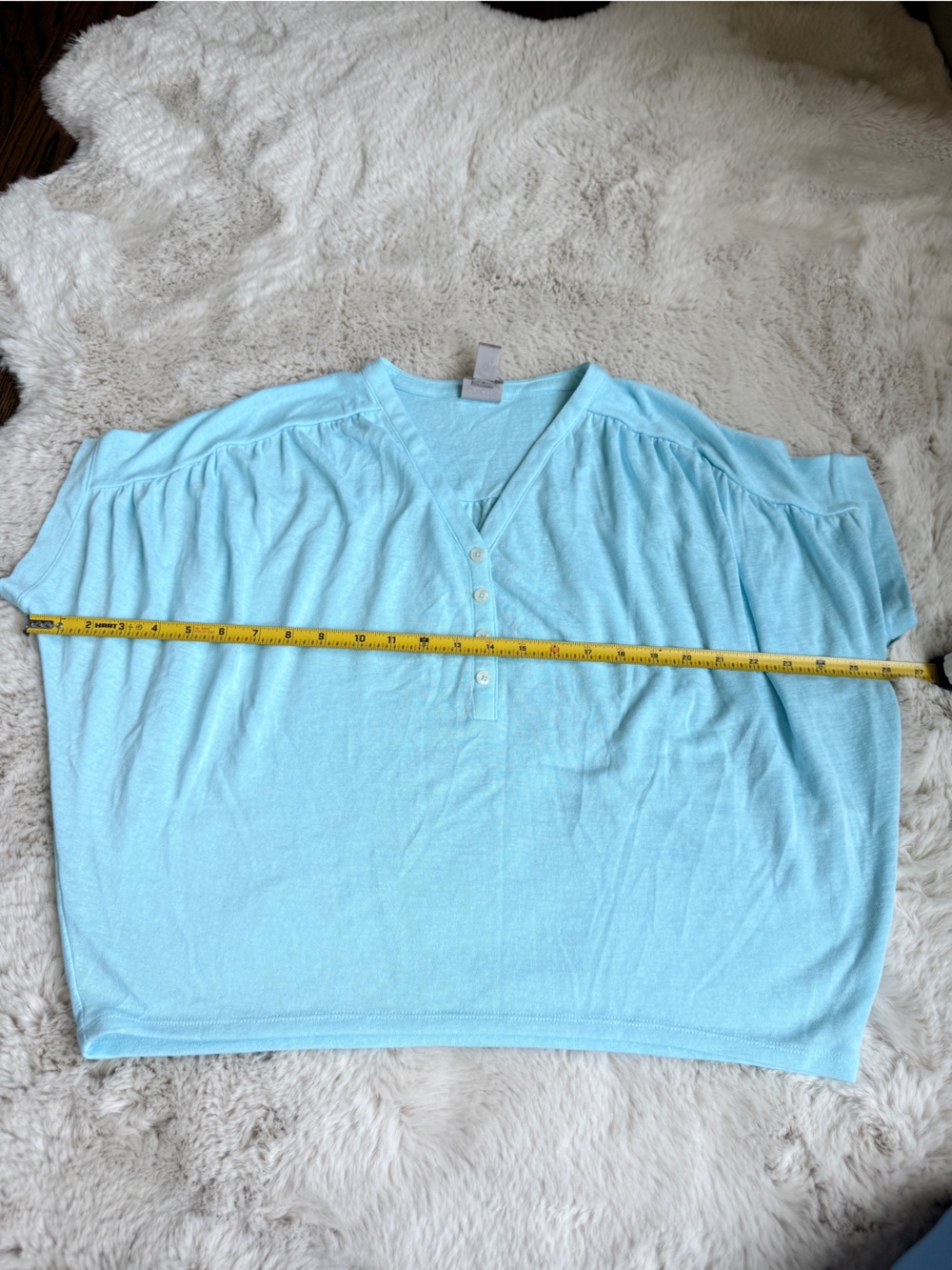 Chico's Aqua V-Neck Button Front Top. Size 0.